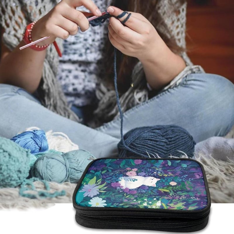Vanideaoty Store Cute Kitten Crochet Hook Case Flower Knitting Needle Storage with Web Pockets for Home Park Hand Washable Parents Gifts Holiday - Image 2